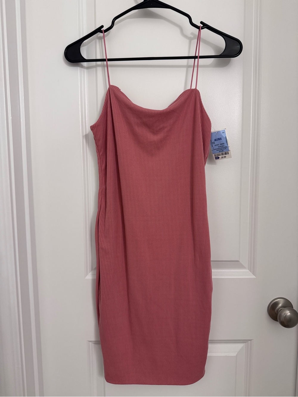 Slim Ribbed Spaghetti-Strap Midi Dress in Dusty Rose